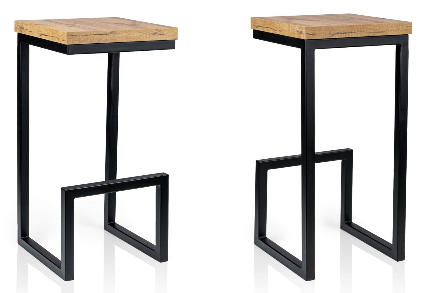 Bukowy hoker barowy wysoki loftowi - widok z przodu i z tyłu 